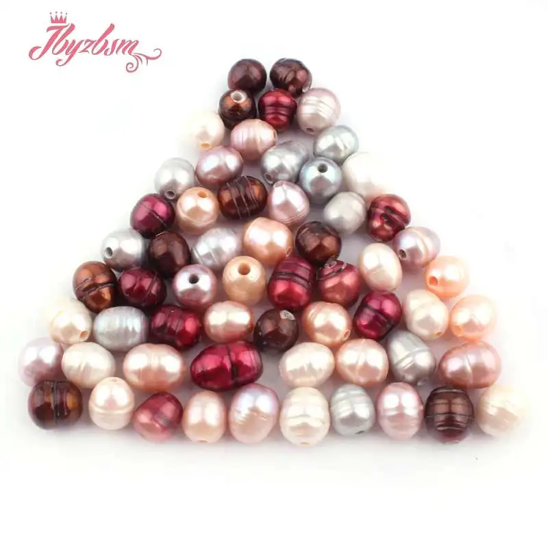 

7x9-9x11mm Oval Freshwater Pearl Natural Stone Beads For Necklace Bracelat Earring Jewelry Making 10 Pc (2 Hole) Free Shipping