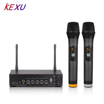 

KEXU Wireless UHF 2 Channel Microphone System Cordless Twin Handheld Mic Transmitter Microphone Systerm for Karaoke KTV