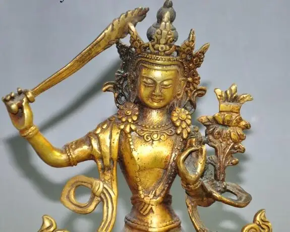 

S00205 6"tibetan buddhism bronze gilt sword Tara Kwan-Yin GuanYin goddess buddha statue