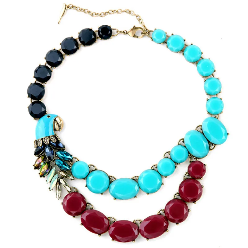 

Luxury Brand Vintage Drops Of Glaze Parrot Choker Exaggerated Gems Statement Pendant Necklace Fashion Crystal Jewelry For Women