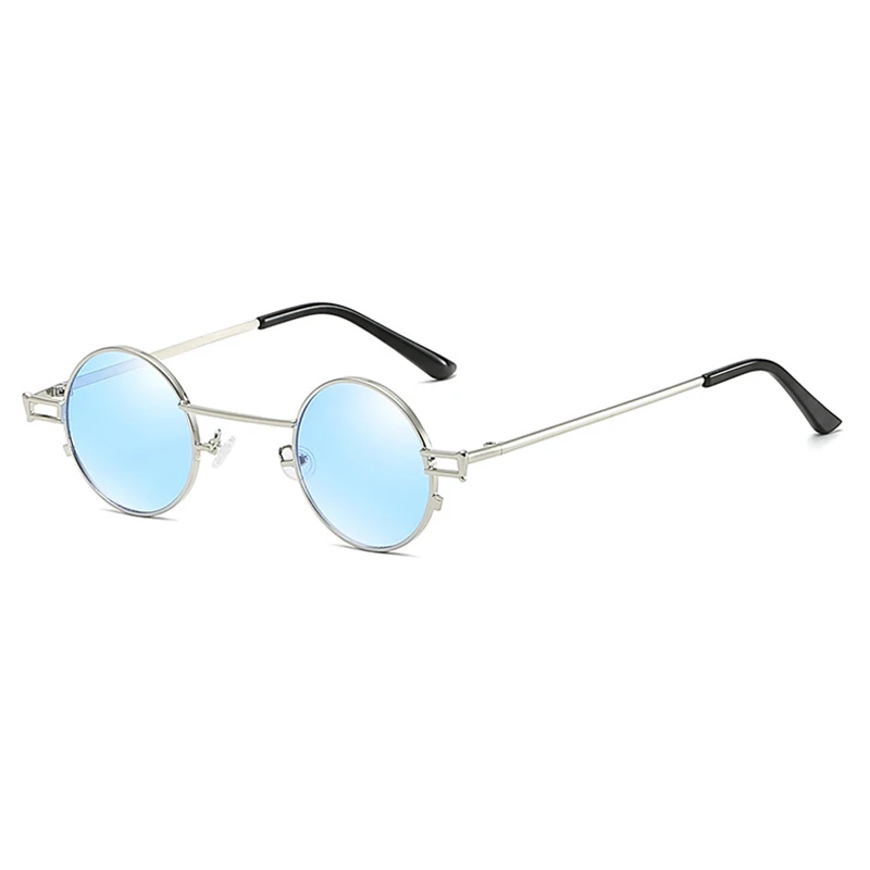 Круглые наглазники Ретро Поляризованные металлические Винтаж стимпанк Солнцезащитные очки для мужчин женщин покрытие объектива серебро светоотражающие очки солнцезащитные очки - Цвет линз: Silver Blue