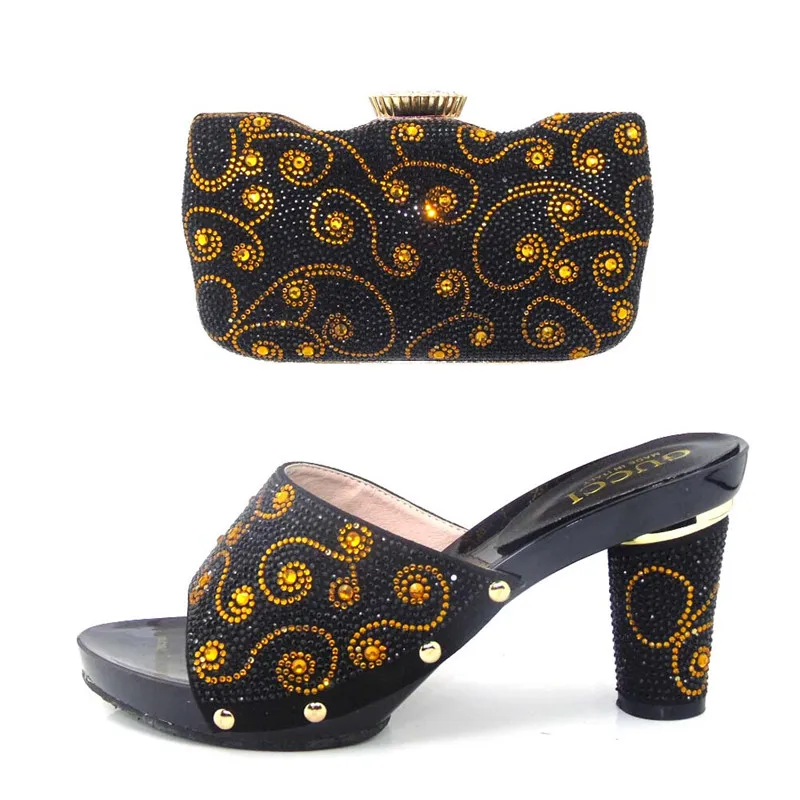 

Shoes And Bag Set Women High Heels African Square Heels Pumps Shoes Women's Summer Sandals For Wedding Party TYS17-32