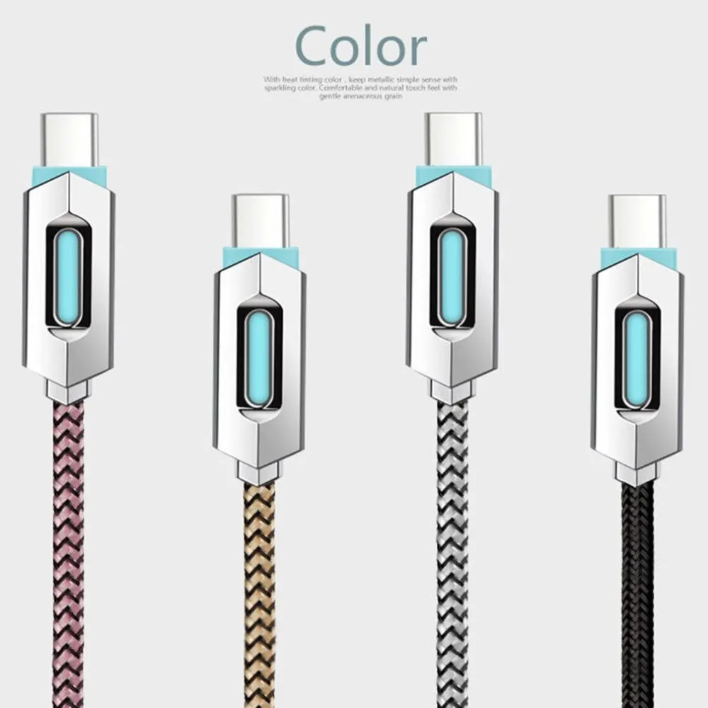 

Mobile LED Charger Cable Nylon Braided Cable Charging Data Transfer Type-C Transmission Cable Suitable for phone dropshipping