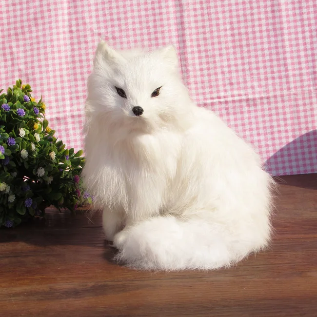 

about 18x15cm white fox ,furry fur fox model ornament decoration gift h1317