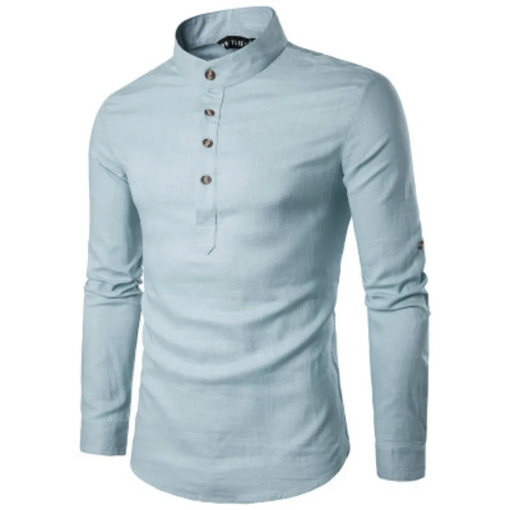 ZOGAA, мужская деловая рубашка, длинный рукав, нижняя рубашка, тонкая, чистый цвет, белая рубашка,, новая мода, стоячий воротник, мужские рубашки