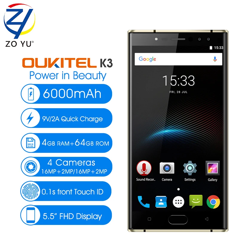 Oukitel K3 смартфон 4 г 5.5 &quotMTK6750T Octa core android 7.0 ГБ Оперативная память 64 Встроенная 16.0MP +