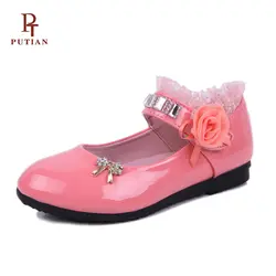 ПУ Тянь детей Обувь с цветочным орнаментом для маленьких девочек принцесса обувь Дети мягкой один обувь на плоской подошве детская