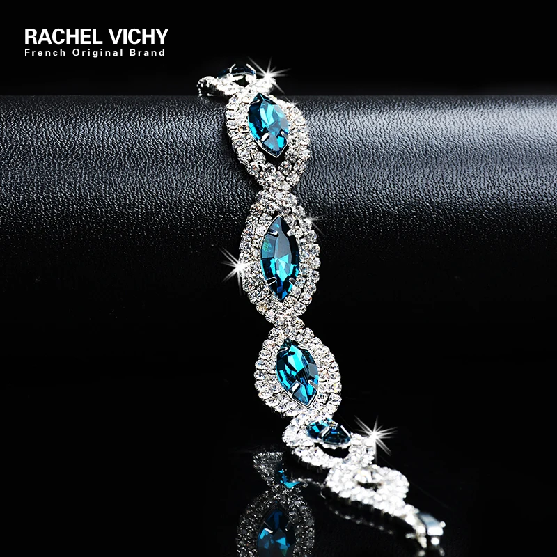 RACHEL VICHY Новый трендовый голубой кубический циркон Свадебный браслет для женщин