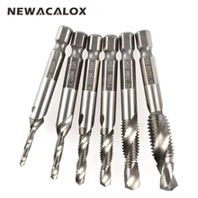 1/4'' Hex HSS High Speed Steel Thread Spiral Screw  M3 M4 M5 M6 M8 M10 Metric Composite Tap Drill Bit Tap 6pcs/set
