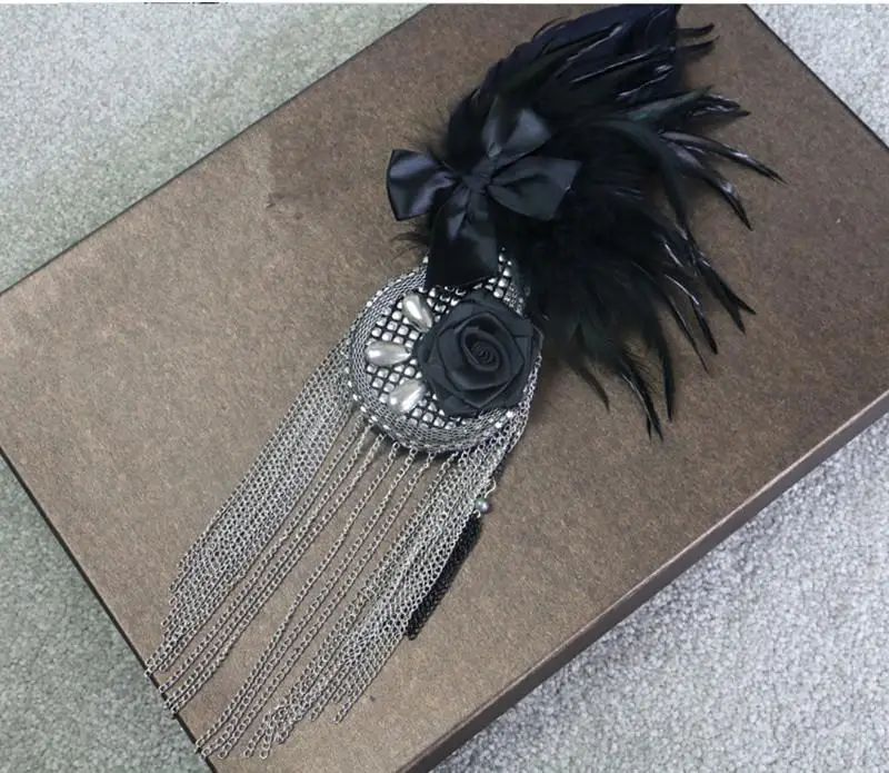 Бутоньерка ручной работы из ткани цветок бант брошь с цепочкой Свадебный костюм брошь черная бутоньерка с перьями банкетные вечерние мужские подарочные булавки - Окраска металла: K1