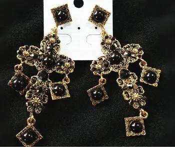 

New luxury brand designer wedding dress jewelry Baroque vintage cross pearl dangle earrings for women gold long gem earrings