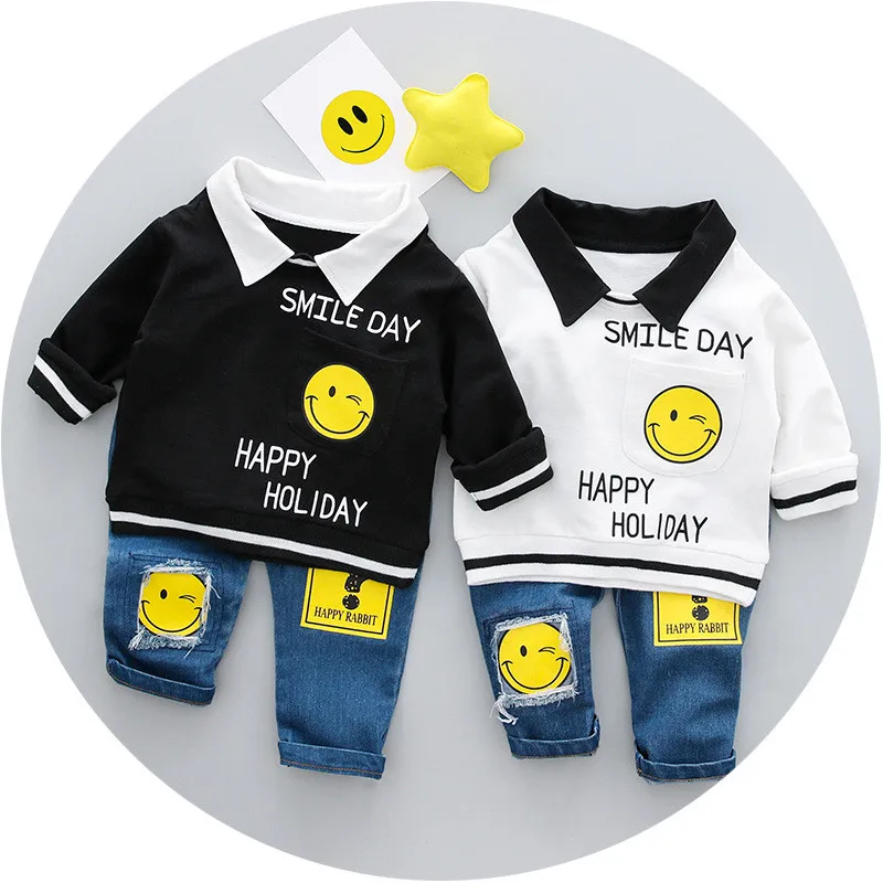 

TOPATY New Children Clothing Set For 1 2 3 Years Old Baby Boys Smile Clothes Jeans+clothes Roupas Infantis Roupa De Bebe