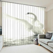 3d Cartoon White Swan Pattern 3D Blackout Curtain for Bedding room Living room Home Hotel Office Decorative