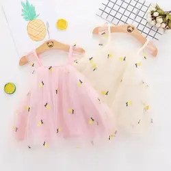 Лето 2019 г. для маленьких девочек Дети Сладкий Ананас вышивка сетки вечерние платья, принцесса младенцы платье пачка C2184