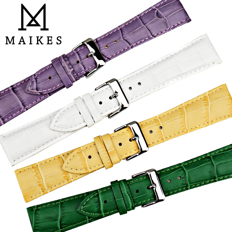 Ремешок для часов MAIKES из натуральной кожи цветной браслет с пряжкой язычком