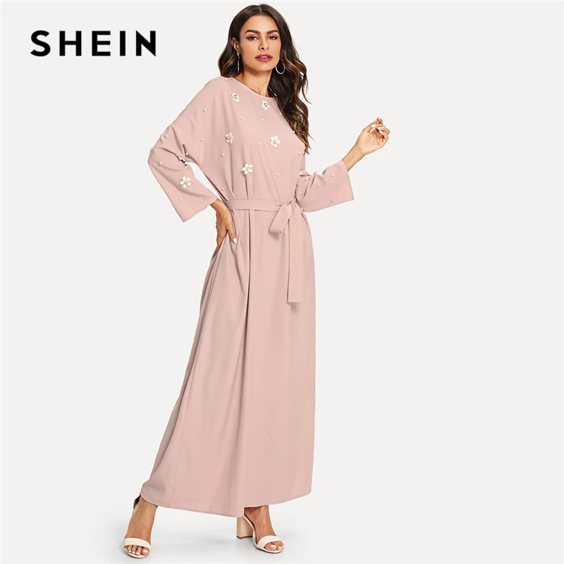 Buy SHEIN Pink Solid Pearls Beaded Floral Appliques