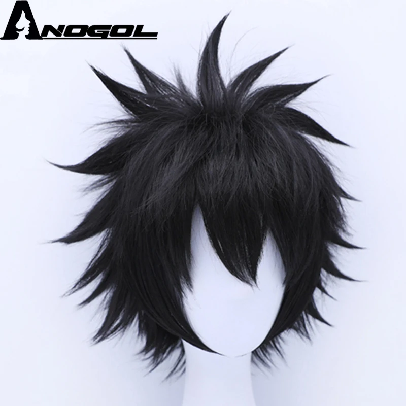 Anogol My Hero Academy dabi High Temperature Fiber Short Straight Black Synthetic Cosplay Wig For Halloween Costume Role Play