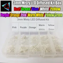 200 шт. 3 мм туманный светодиодный рассеянный комплект коробка 3 мм 3 в теплый белый зеленый красный синий желтый оранжевый фиолетовый УФ розовый 10 цветов
