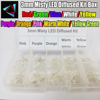 

10Colors*20PCS 3mm Misty LED Diffused Kit Box 3 mm 3V Warm White Green Red Blue Yellow Orange Purple UV Pink DIP