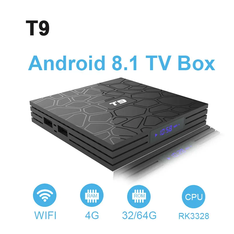 TV Box T9 Android 8.1 Bluetooth Rockchip RK3328  4GB RAM 32GB/64GB 4K Google Player Support 2.4GHz WiFi HD 4K Smart Set top box