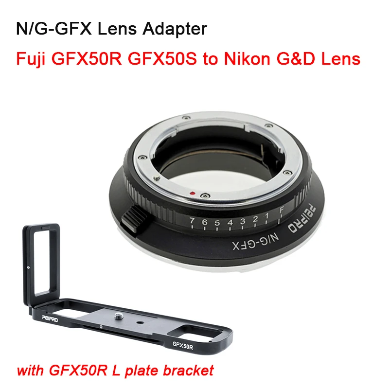 PEIPRO NG-GFX Camera Lens Adapter W/Mount Adjustable Aperture Ring for Nikon G&ampD to Fuji GFX-50R GFX50R GFX50S GFX 50S 50R |