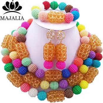 

Majalia Fashion Multicolors plastic Costume Jewelry Set Nigerian Wedding African Beads Jewelry Set CX-015