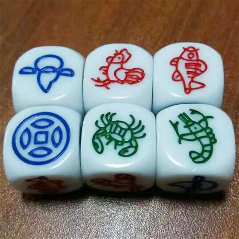 

6Pcs/set 1.8cm Rubber Fish Shrimp Crab Carving Money Gourd Chicken Dice Shrimp Fish Pattern Dice For Family Game