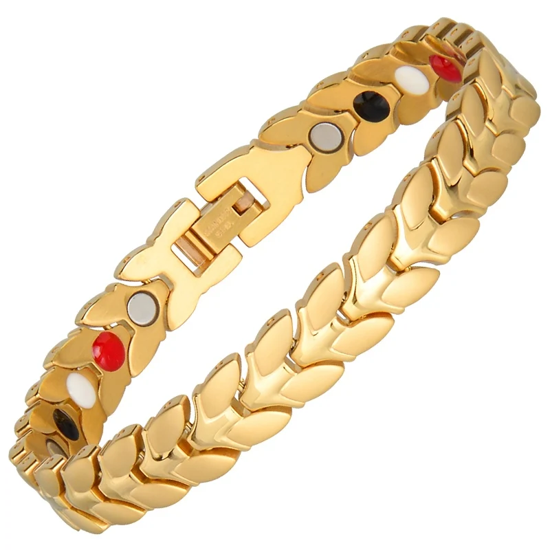 Hottime Fashion Golden 304 Stainless Steel Bracelet Health Energy Magnetic Bracelets For Man Hand Link Chain Wristband 10107 - Окраска металла: Gold