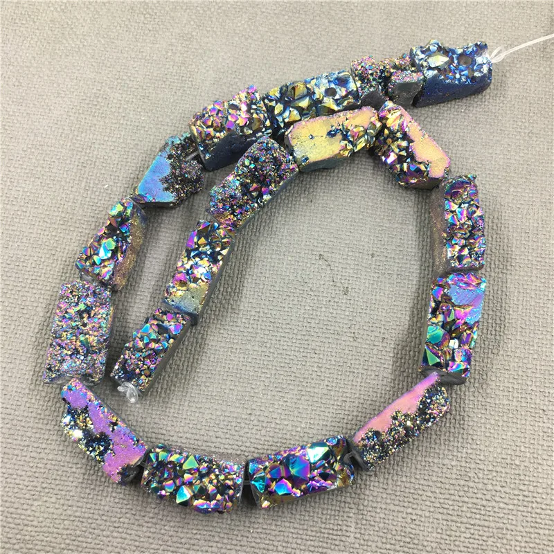 MY1279 Mix Size Druzy Quartz Crystal Rainbow Titanium Beads,Rectangle Raw Drusy Crystal Geode Beads For Jewelry (1)