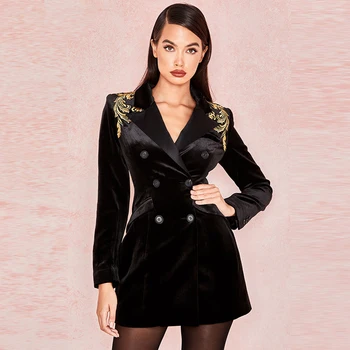 

2019 spring new women's slim long sleeve fashion club windbreaker jacket sexy V-neck black double-breasted celebrity party coat