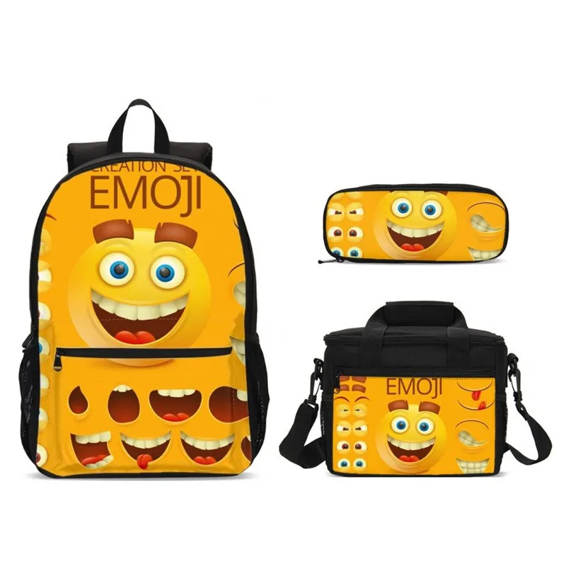 

3Pcs/Set Portfolio School Bag For Boys Girls Funny Cute Cartoon Emoji Letter 3D Printed Bookbag Satchel Rucksack Mochila Escolar