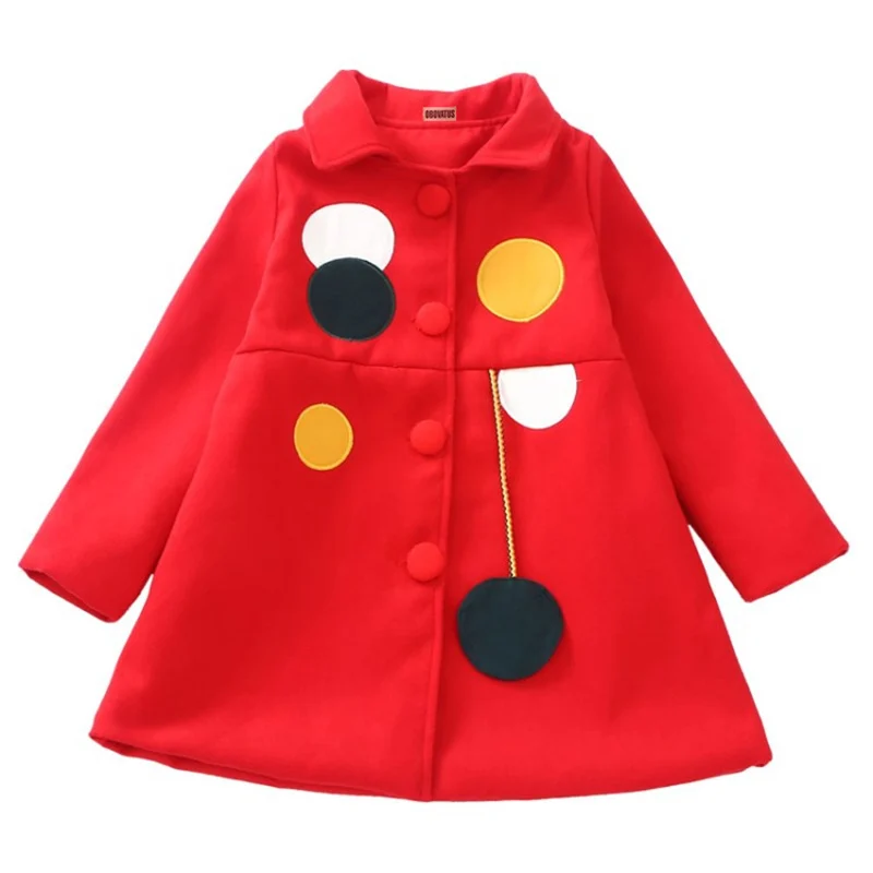 Детские пальто для девочек; однобортное пальто из шерсти и смешанных материалов; Осенняя детская верхняя одежда в горошек; теплая одежда для малышей; зимние куртки для девочек