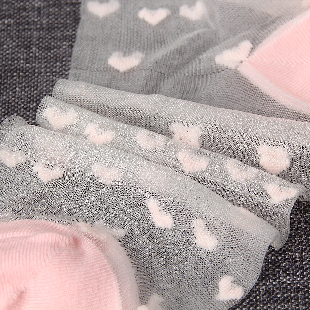 Summer Style Women Girls Love Pattern Cotton Blended Ultra thin Socks Transparent Crystal Short Glass Silk Sock