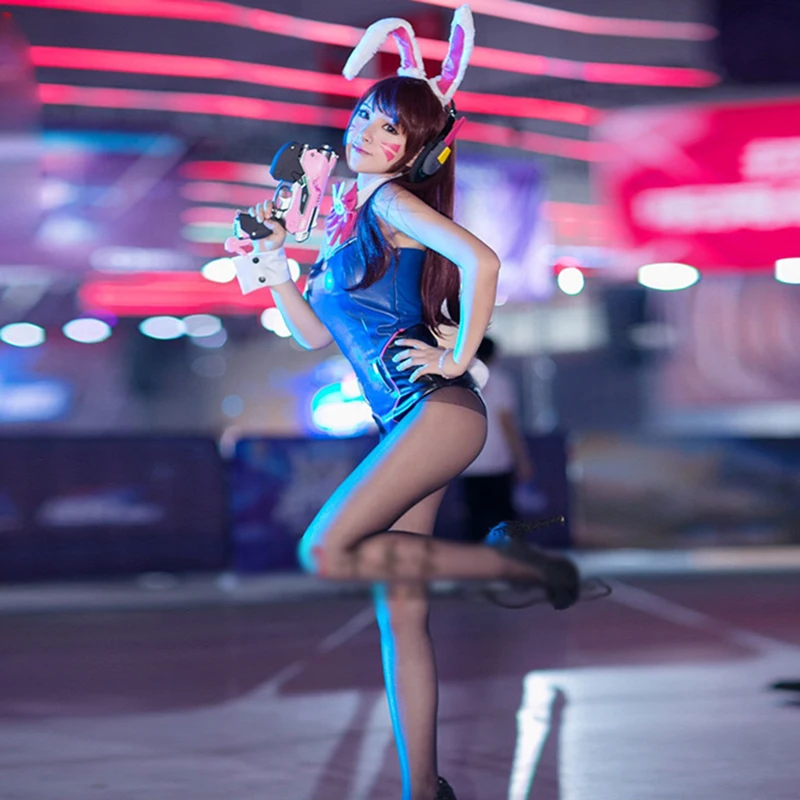 DVA кролик девушка наряд косплей D. va кролик девушка сексуальные милые вечерние костюмы качественный комбинезон из ПУ с хвостом оголовье женщин