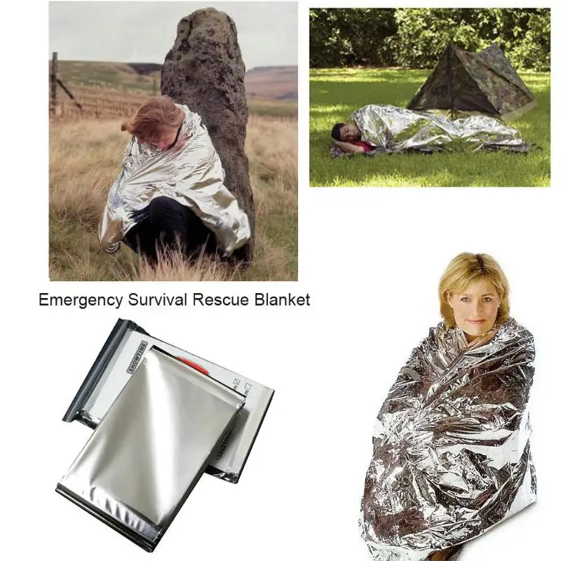 130*210 см водонепроницаемое одеяло для выживания на открытом воздухе, спасательное одеяло из фольги, Тепловая Первая помощь, серебряная спасательная занавеска, военный плед