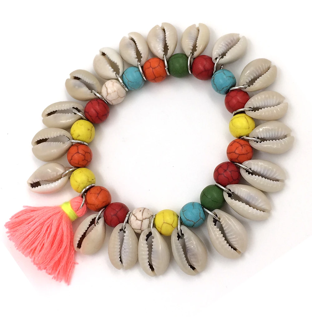 2017 New Euro handmade Jewelry Wholesale Charm Bracelet shell bangles for women sea beach Bohemia bracelet tassel charm bracelet