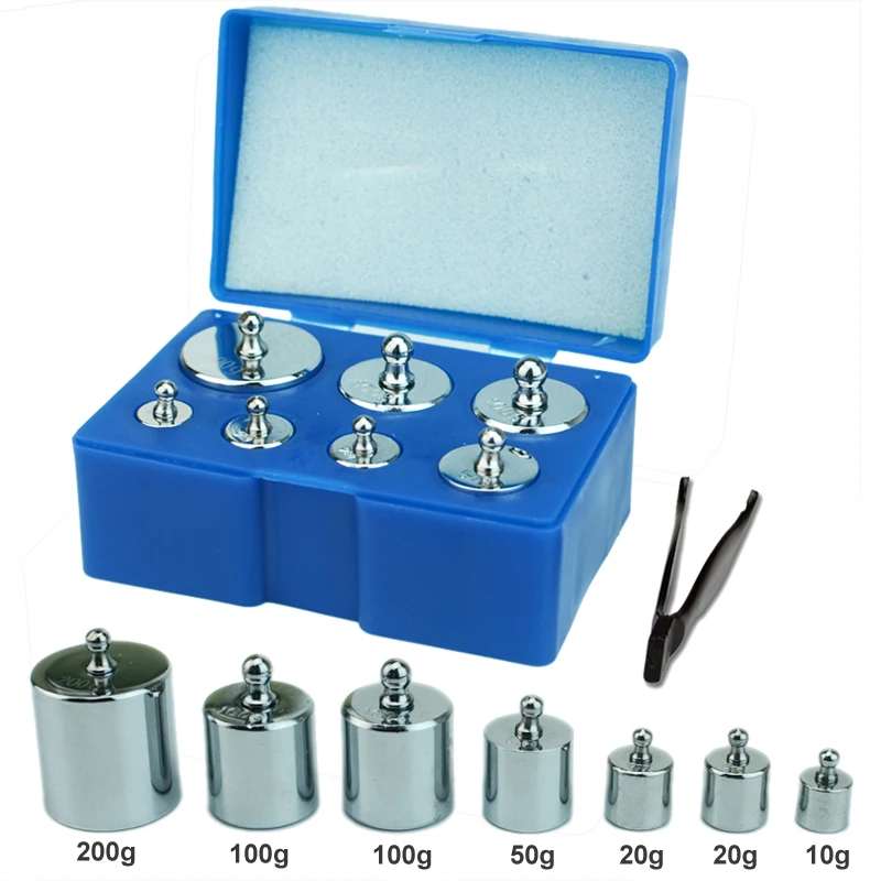 Precision Weight 10g 20g 50g 100g 200g 7pcs/set Gram Chrome Plating Calibration Weight Set for Digital Scale Balance