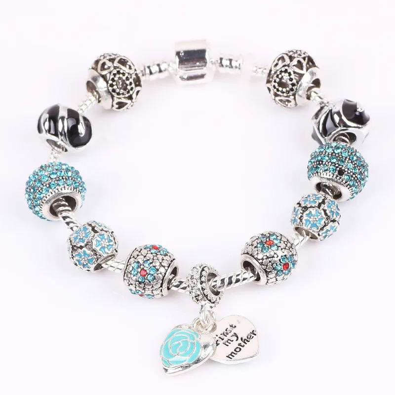 AIFEILI Style Authentic Tibetan Silver Blue Crystal Charms For Women