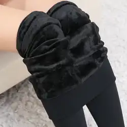 2017 осень-зима бархат трикотажные плотные леггинсы Для женщин девочек Высокая Талия Леггинсы супер эластичные штаны