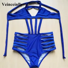 Blue Bather 2017 Black Blue Sexy Caged one piece swimsuit high waist swimwear women monokini bathing suit swim wear female Y518