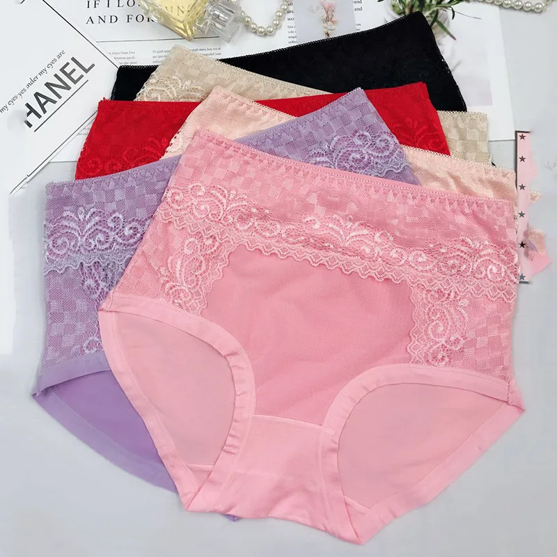 6Pcs/lot New Arrival sexy Briefs Women Modal Breathable Lace Underwears plus size 5XL Lace high waist Women's Panties