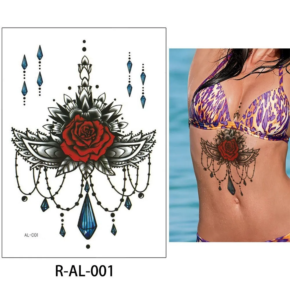 Glaryyears 1 лист грудь талия временная татуировка наклейка Горячая поддельная тату флеш-тату водонепроницаемый сексуальный боди-арт женский R-AL - Цвет: R-AL-001