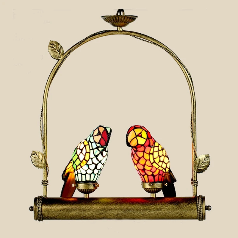 2016 New Macaw Tiffany Pendant Light Bird Stained Glass Hanging Lamp Art Deco Unique Light ...