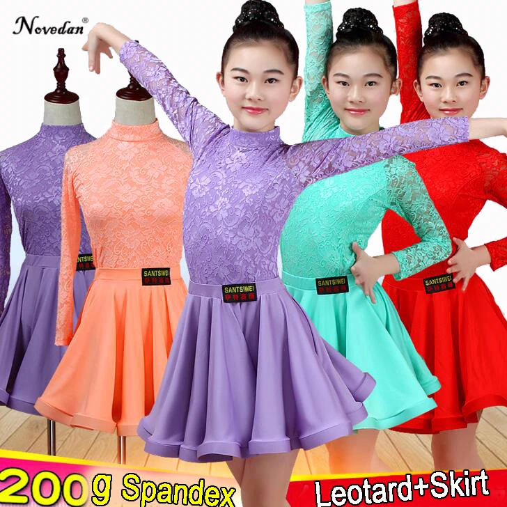 

Girls Children Latin Dance Skirt Children Split Lace Dance Performance Test Competition Standard Dress