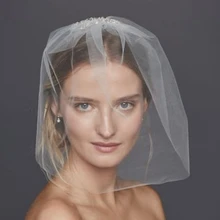 Мода свадебные заставки румяна мягкого фатина Brooche волос штук " x 1" ручной работы свадебные короткие вуали LV24