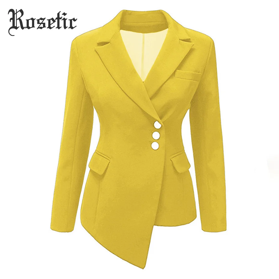 Rosetic, готический Женский блейзер, плюс размер, черный Блейзер, Mujer, женские блейзеры и куртки,, блейзер, женский тонкий короткий пиджак - Цвет: Yellow