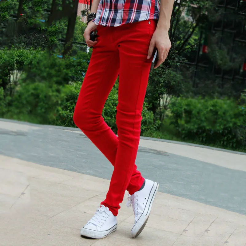 red colour jeans