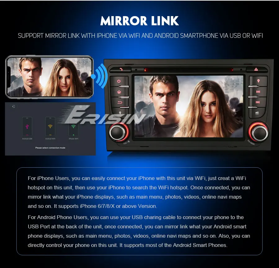 Sale Erisin ES4878A 7 inch car DVD player android 9.0 2G RAM PX30 DAB OBD WIFI 3G for AUDI A4 SEAT EXEO S4 RS4 RNS-E 15