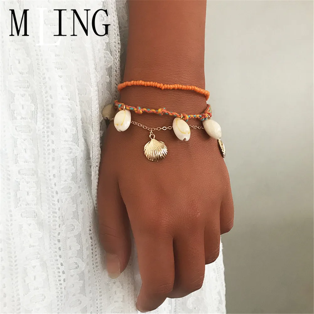 

MLING 3 Pcs/Set Vintage Shell Scallop Braceletfor Women Gold Adjustable Bracelet Fashion Jewelry Gifts