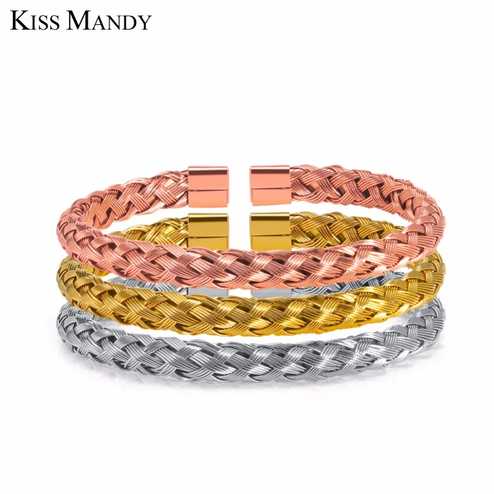 

KISS MANDY Stainless Steel Minimalist Simple Rope Bracelet Personality Open Bangles Jewelry Ladies Men Accessories FB101